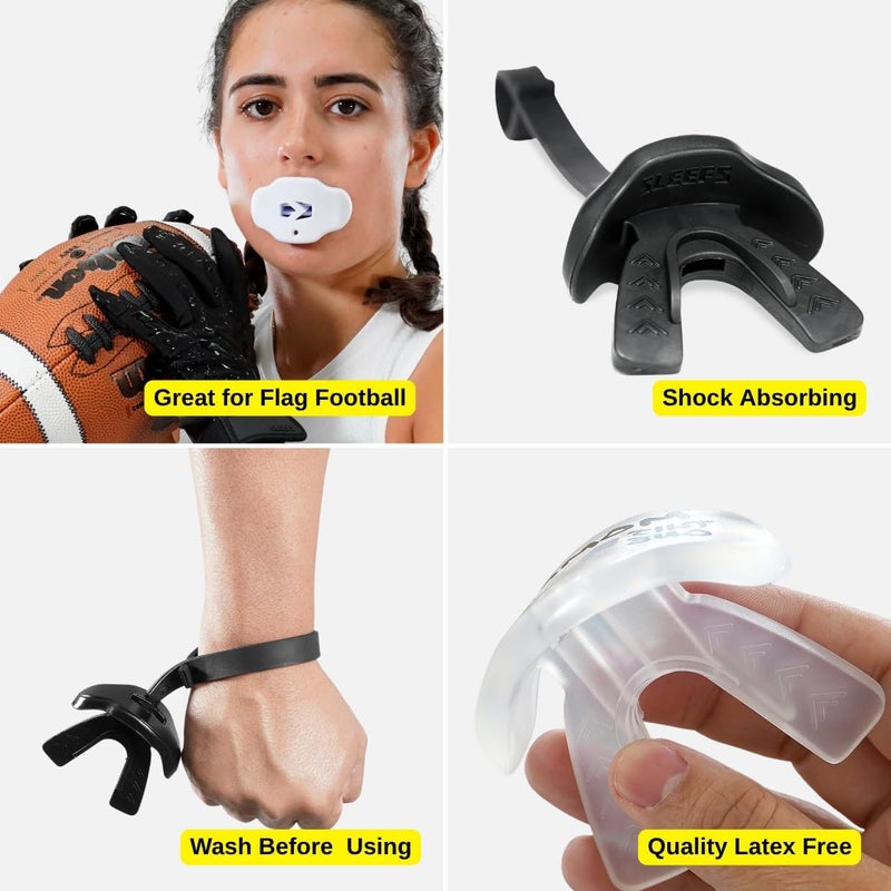 SLEEFS Football Mouth Guard - Youth Mouthguard with Strap - Lip/Teeth Protector Mouthpiece - No Boil - for Youth/Adults, Maximum Air Flow, for All Sports - Goat Emoticon Black - Image 5